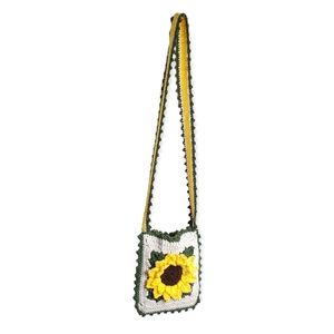 Handmade Crochet Yellow Sunflower Crossbody Bag One Size Unlined Granny Square